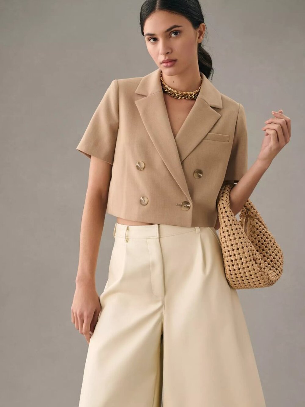 Maeve Cropped Short-Sleeve Blazer